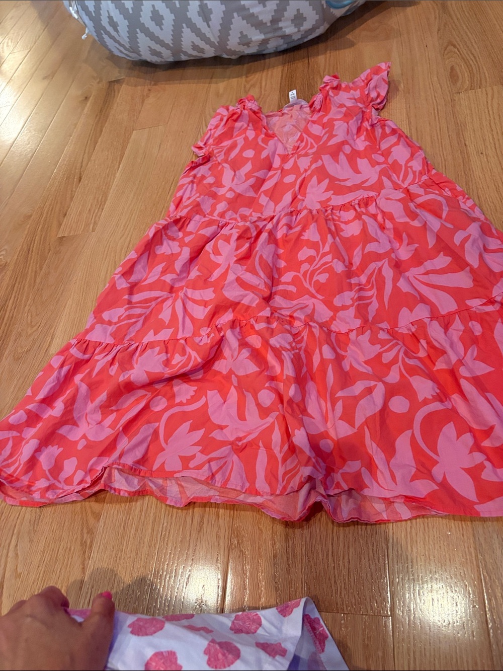 Time and Tru Coral and Light Pink Floral Tiered Sundress